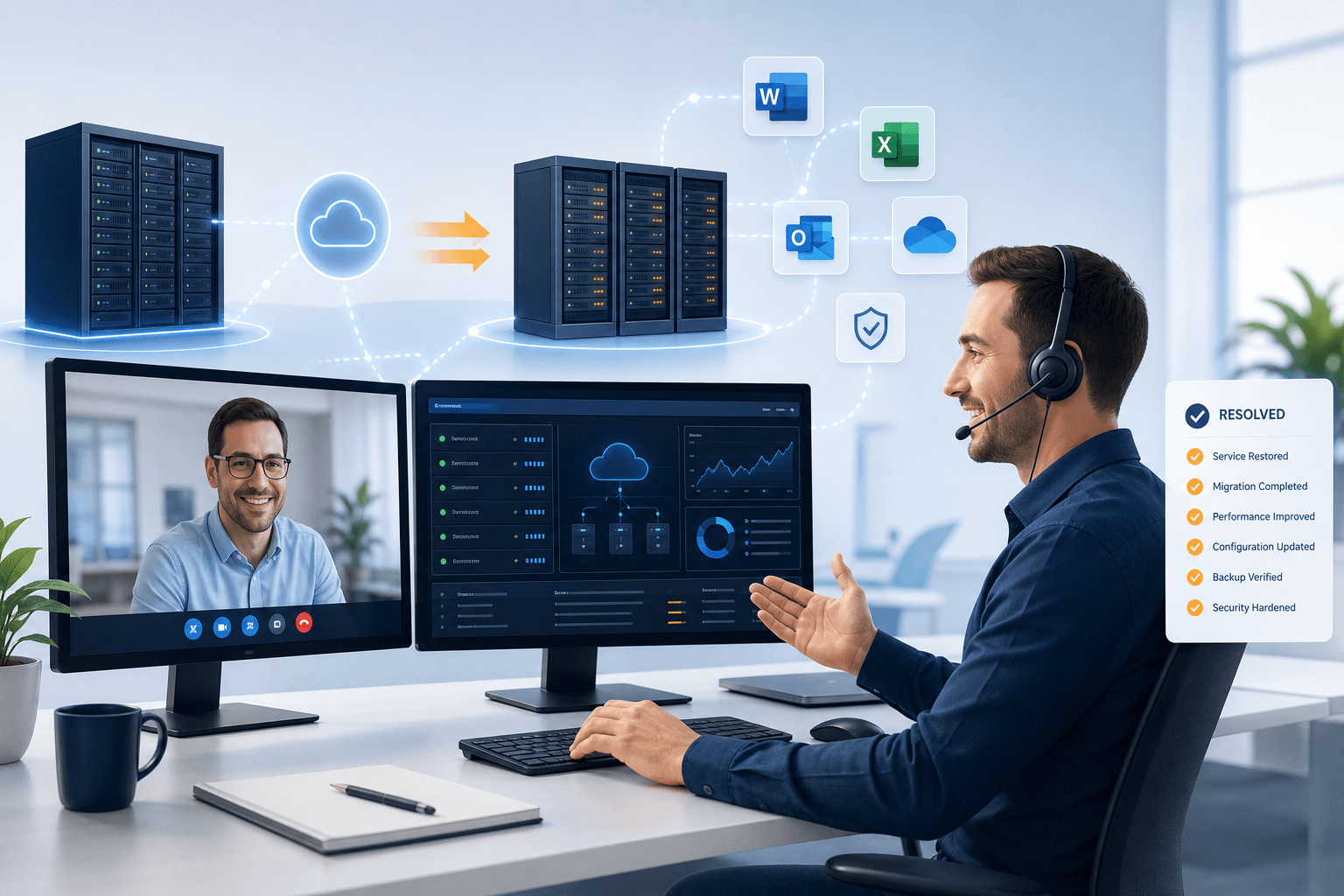HC Plus support specialist helping resolve issues beyond Hosting Controller software, including servers, cloud services, and integrations