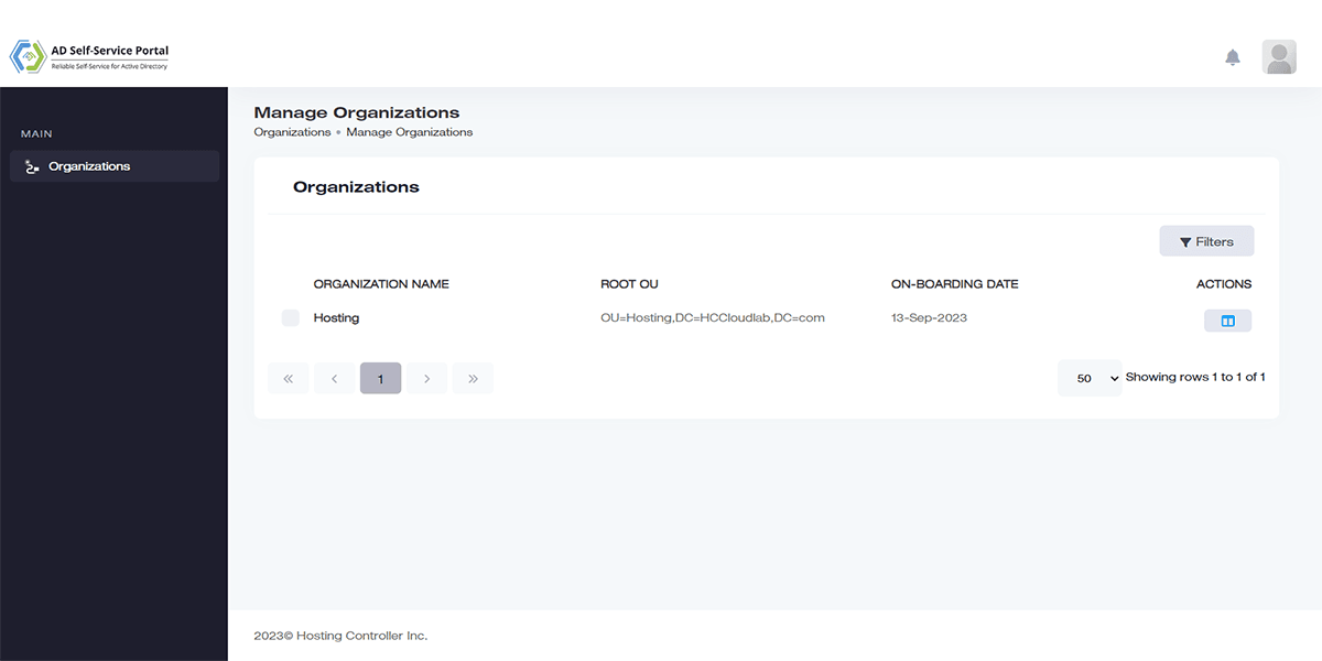 OU Admin Organizations interface