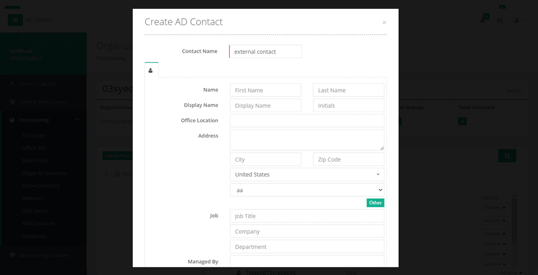 Create AD contact