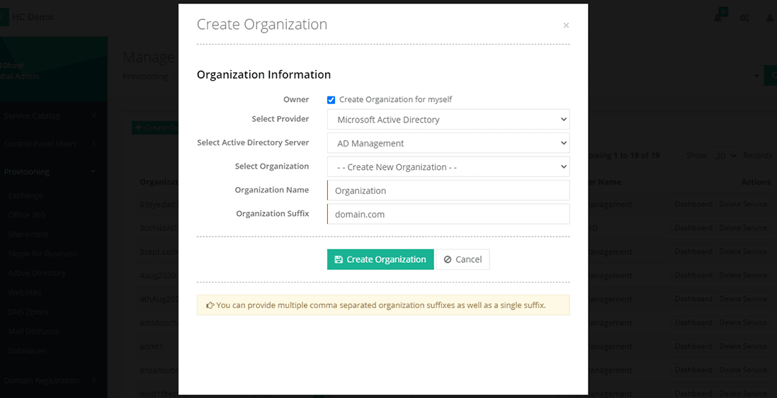 Create organization