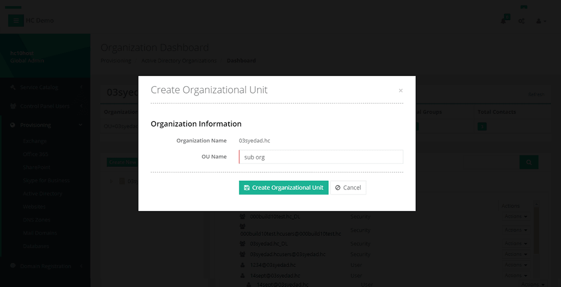Create organizational unit