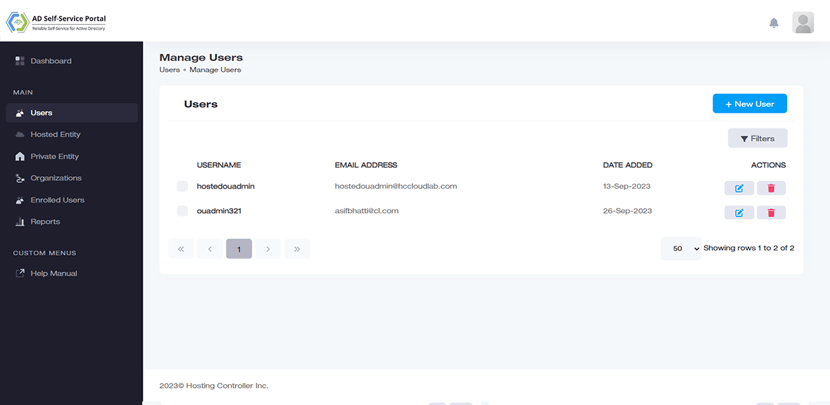 Manage Users Entity Admin