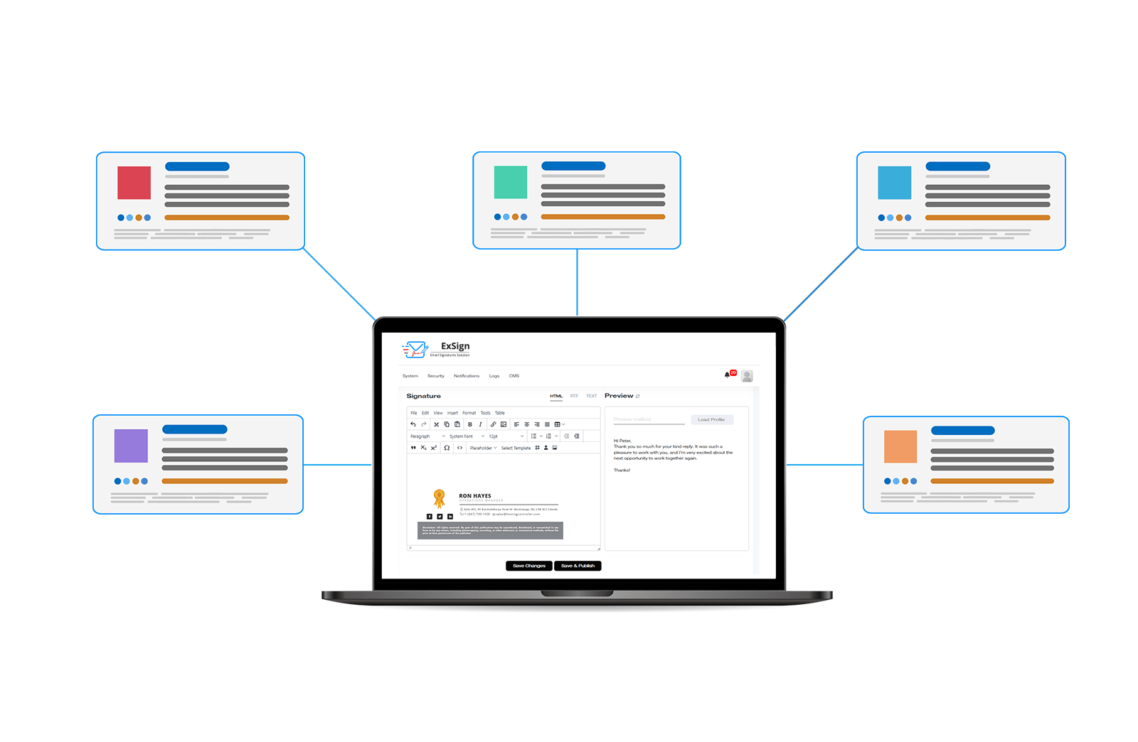 ExSign central interface for creating an email signature