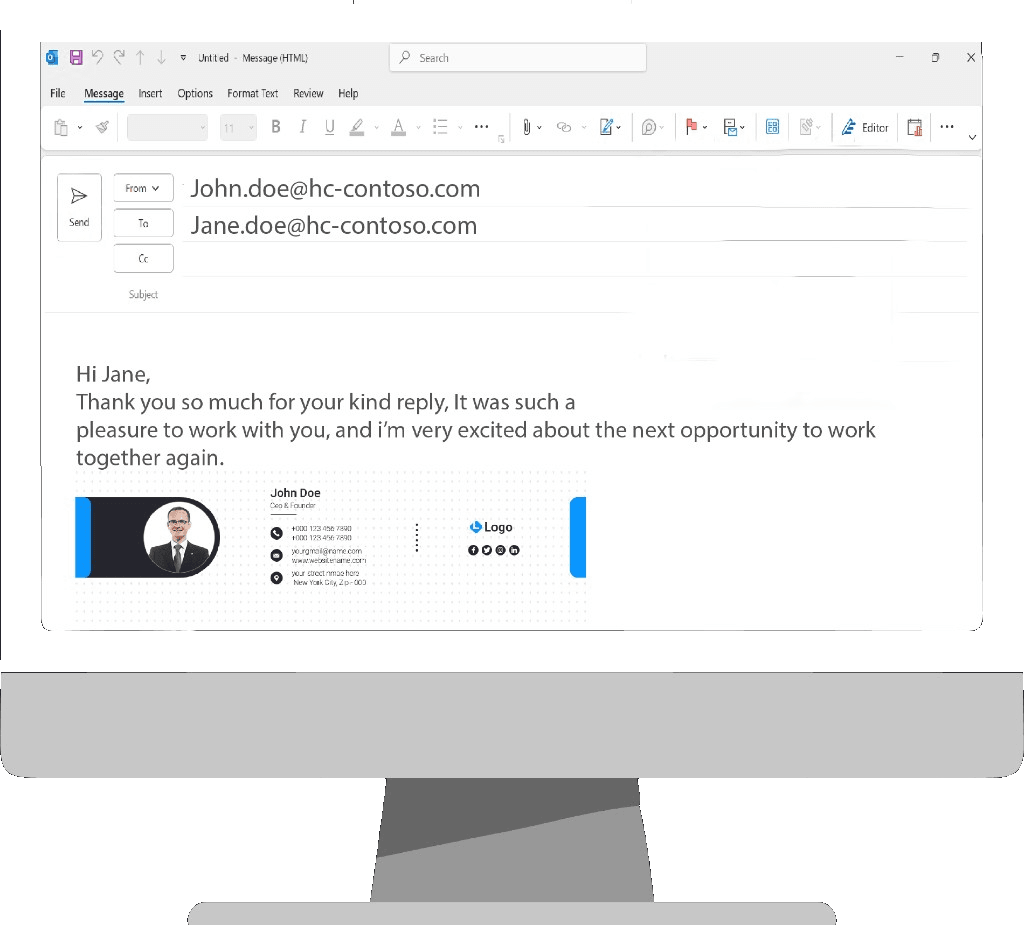 As user composes an email, ExSign add-in is loaded to Outlook