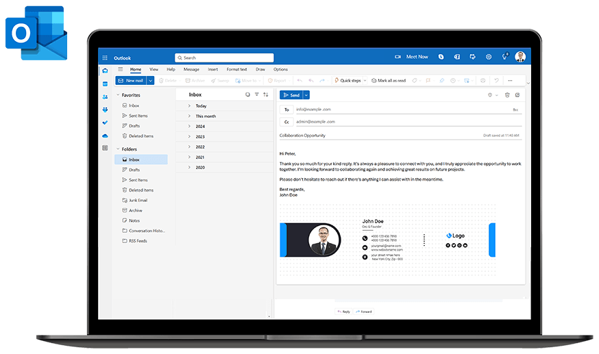 Signature appearing in the Outlook email body as the message is composed