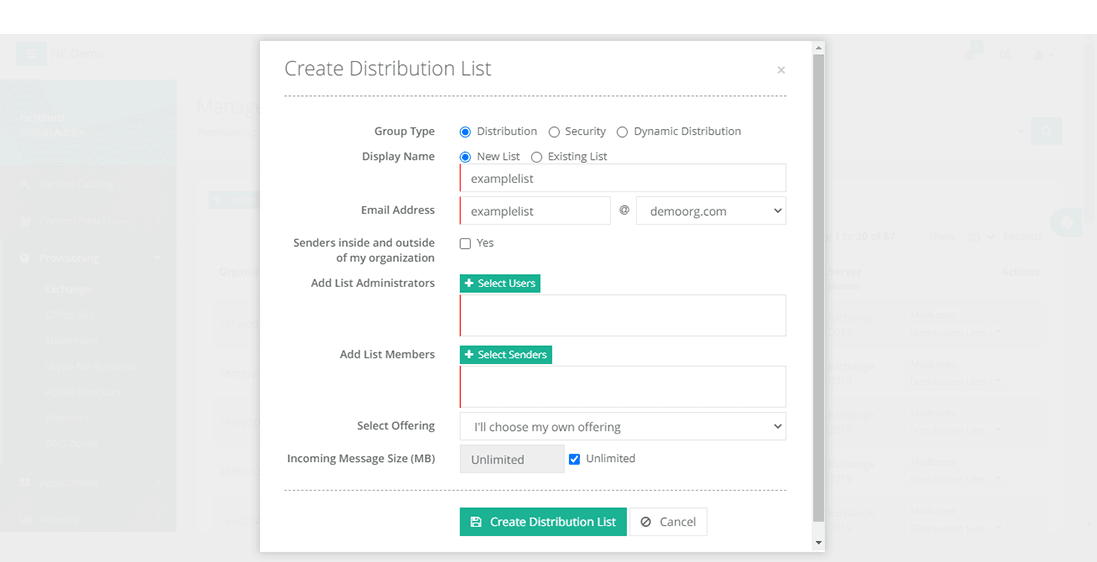 Create distribution list