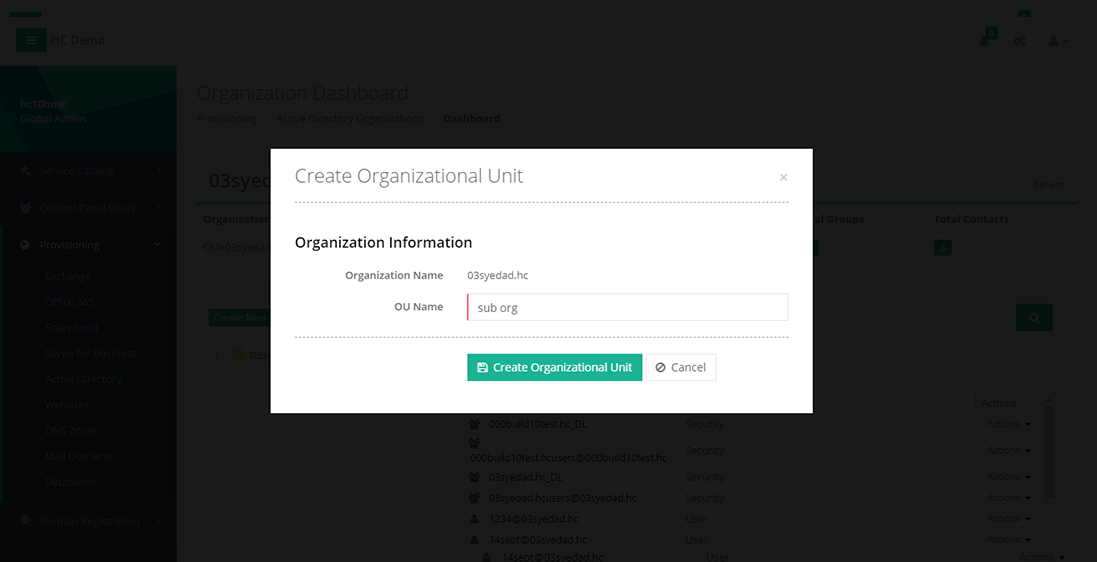 Create Sub Organizational Unit