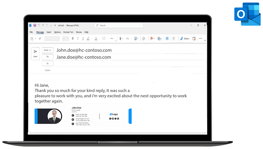 Sender submitting the composed email from Outlook